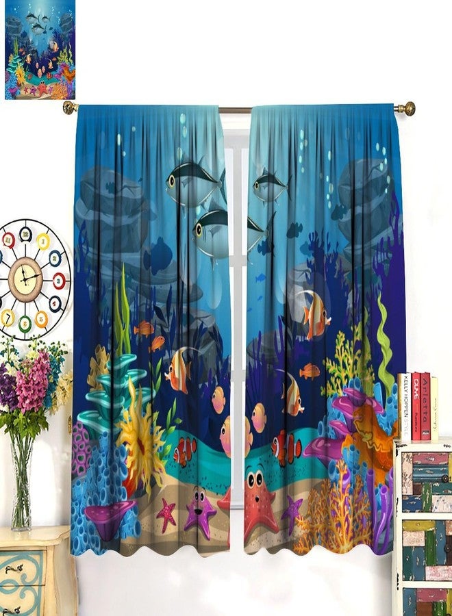 JADERYS Kids Curtains Cartoon Underwater Ocean Nature Cute Sea Animals Starfish Coral Kids Boys Girls Bedroom Living Room Bathroom Nursery Rod Pocket Decoration Window Drapes 2 Panels W21xL45in - Image 3